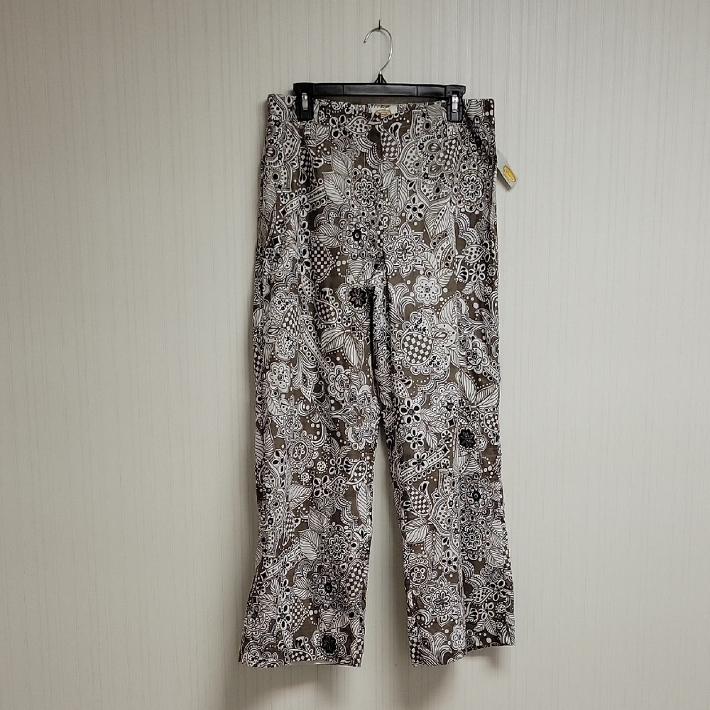 Talbots Brown & White Floral Cotton Pants Sz 12P New Lightweight Lined Coastal